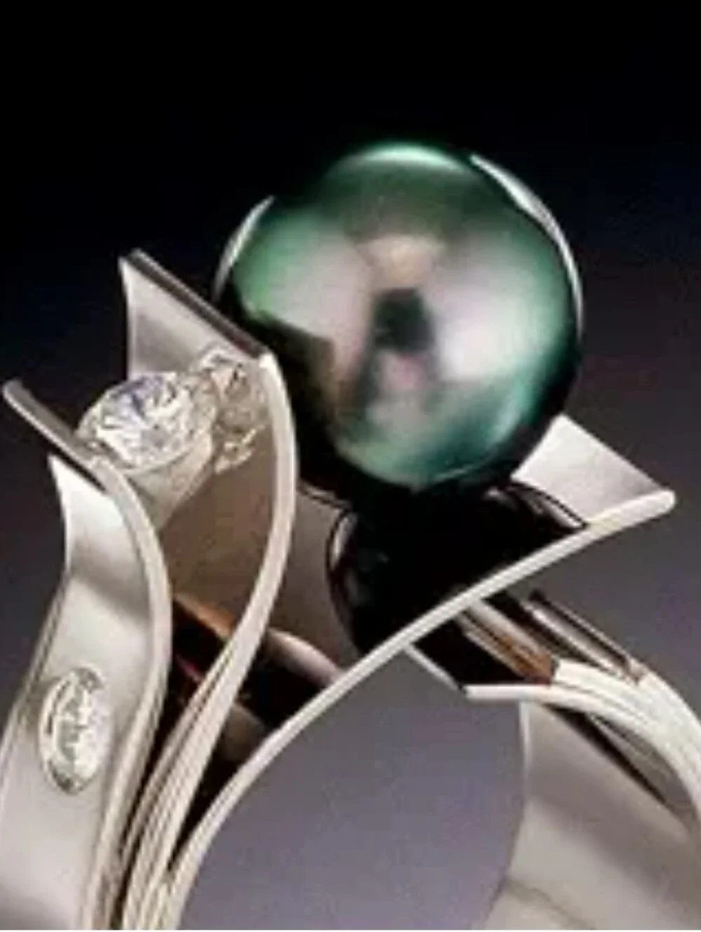 Tahitian Pearl and Diamond Modern Sterling Silver Ring